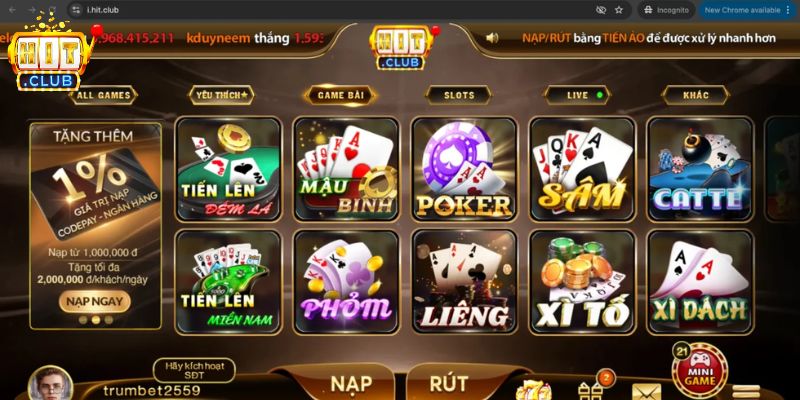 Game Bài HITCLUB Đỉnh Cao Giải Trí Và Tiền Thưởng Hấp Dẫn Top game nổi bật nên tham gia khi đến với HITCLUB
